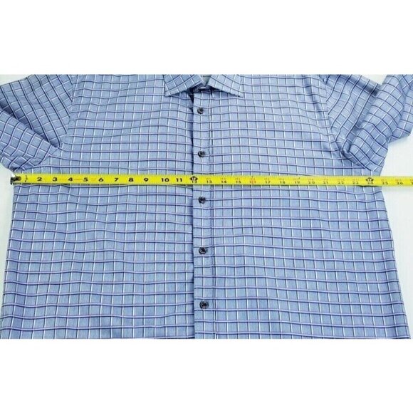 Enzone 2XL Men's Gray White Blue Purple Trim Check Long Sleeve Cotton Shirt - Picture 2 of 8